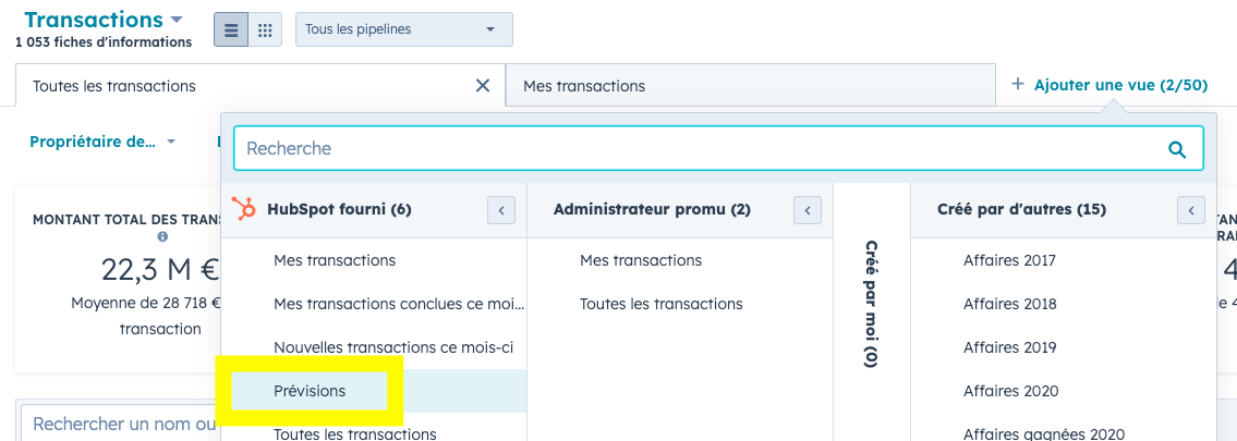 sélectionnez la vue prévisions