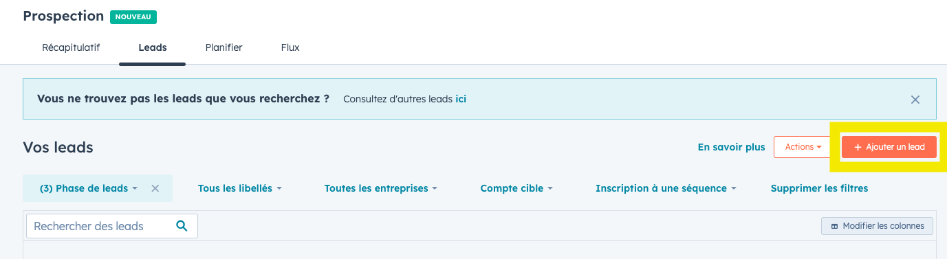Ajouter un lead prospection HubSpot