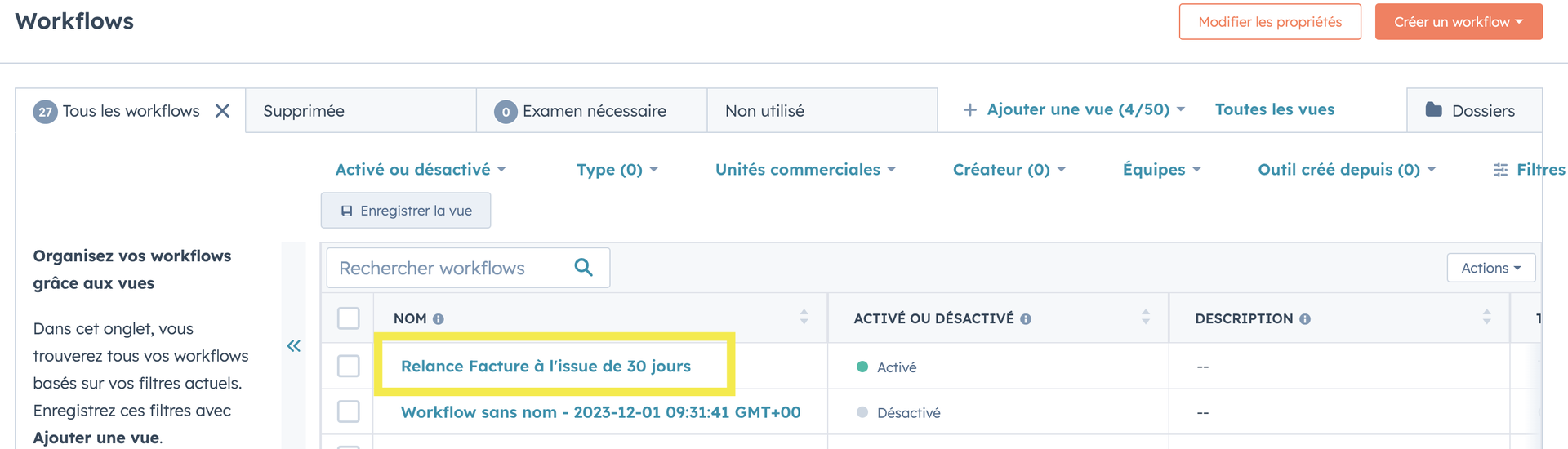 choisir son workflow HubSpot