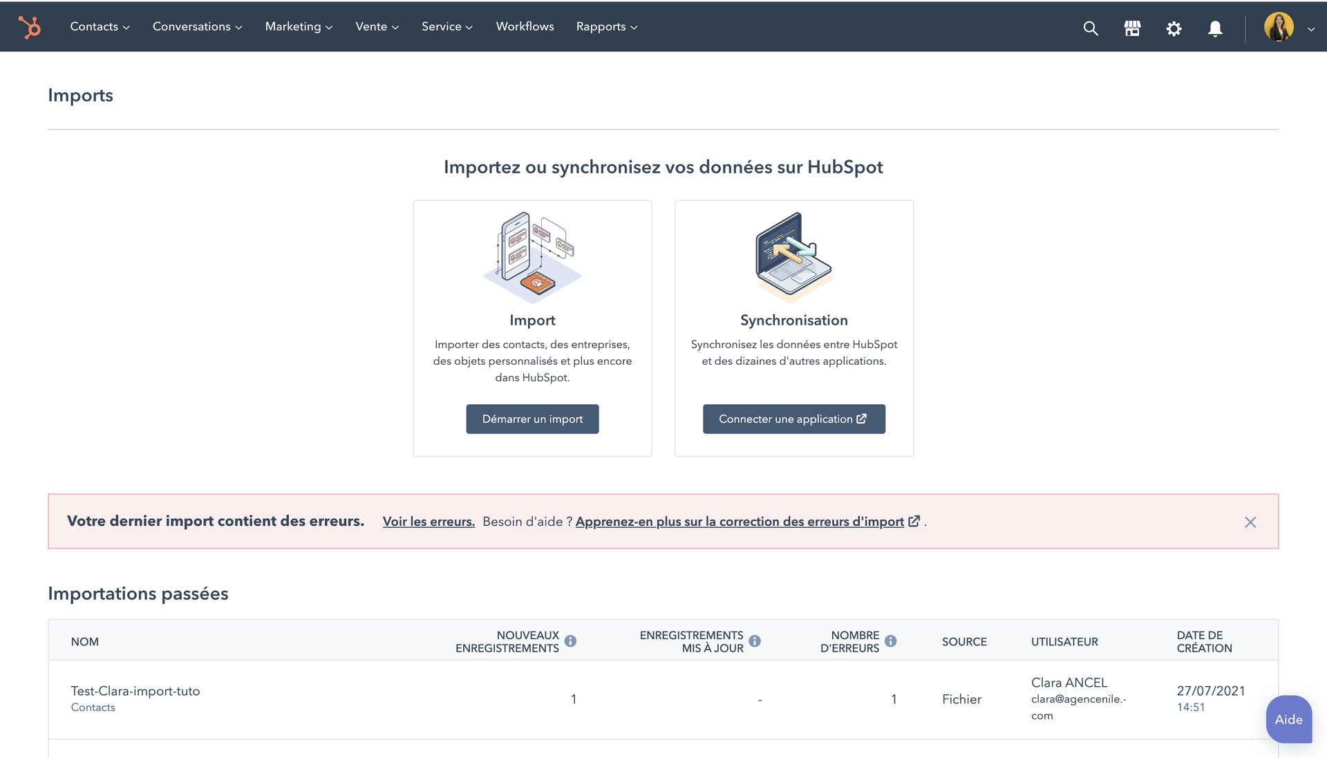 identifier les erreurs lors dun import dans hubspot
