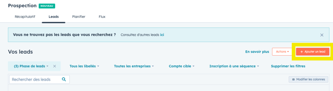 Ajouter un lead prospection HubSpot