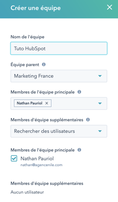 Création dun équipe dans le CRM HubSpot