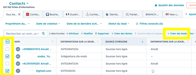 ajouter des leads depuis la vue contact HubSpot