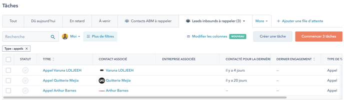liste dattente de calls dans HubSpot
