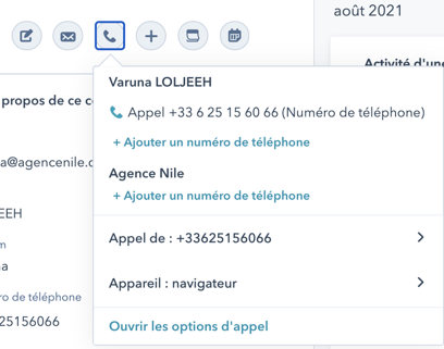 action téléphoner contact Hubspot