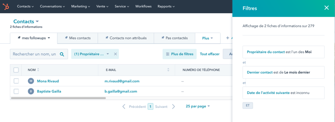filtre CRM HubSpot followup
