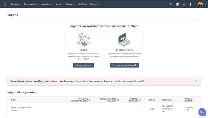 identifier les erreurs lors dun import dans hubspot