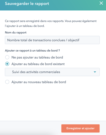 sauvegarder le rapport sur le tableau de bord HubSpot