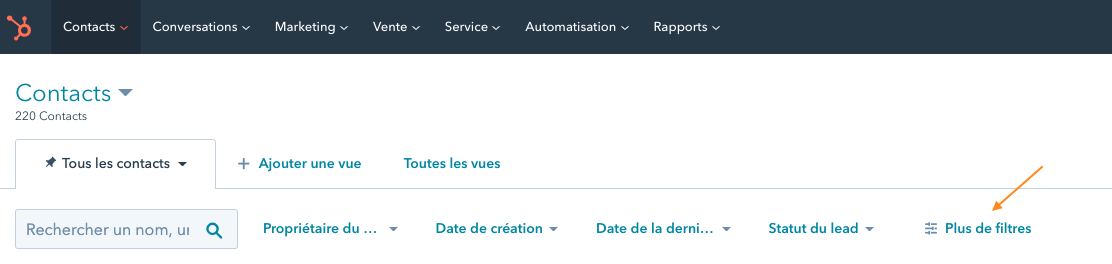 Filtrer des contacts dans Hubspot