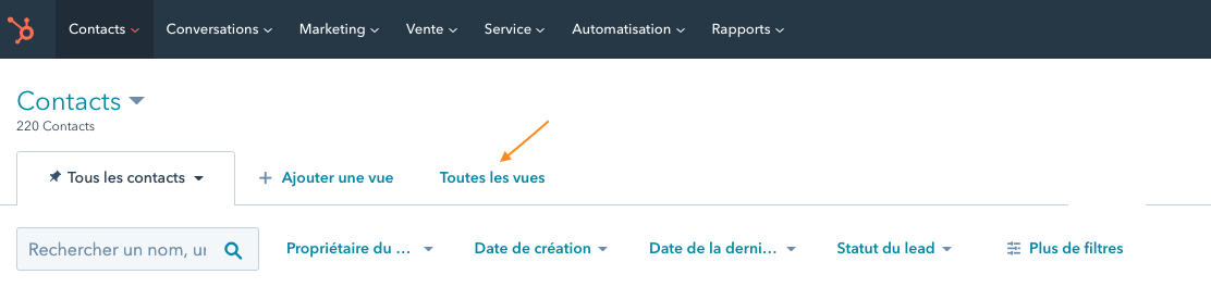 Enregistrer une vue dans Hubspot