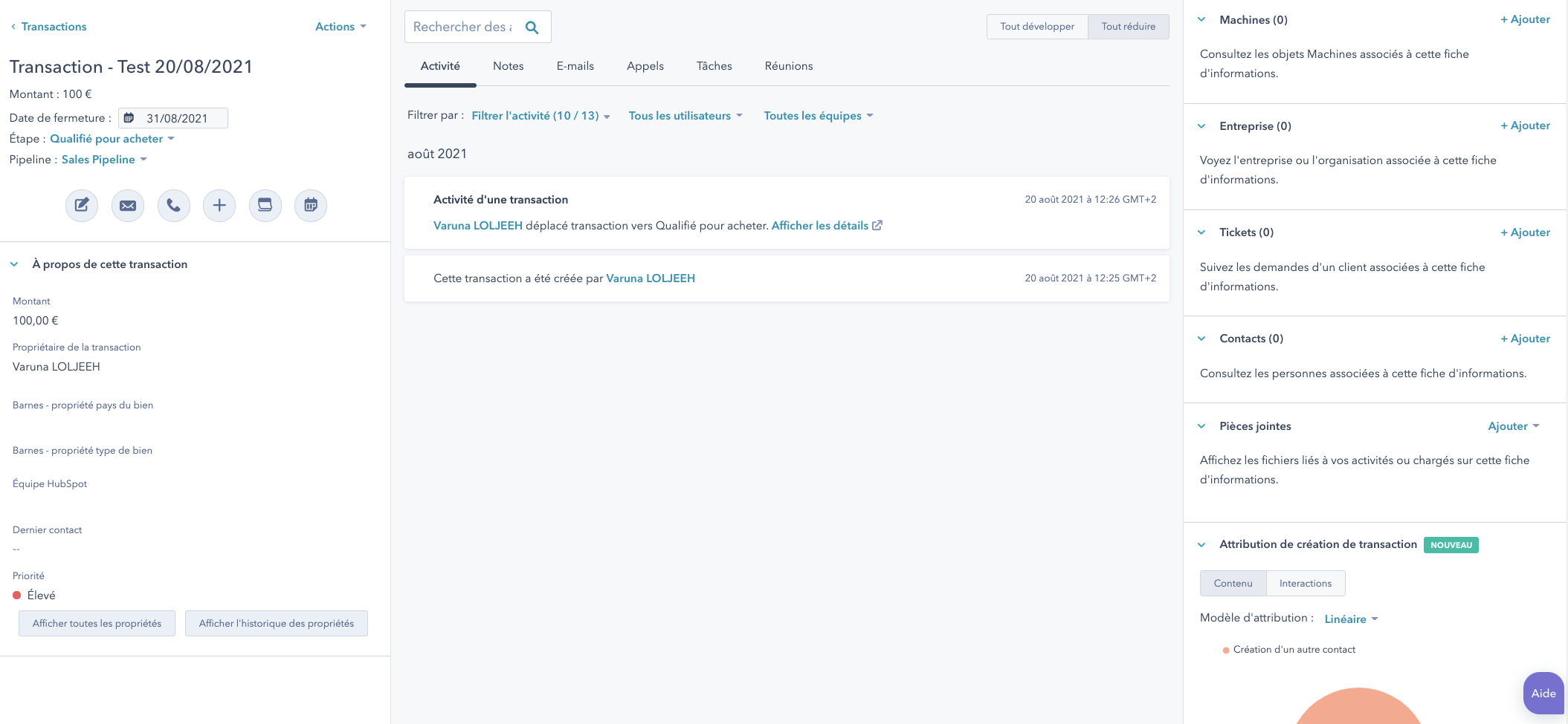fiche transaction hubspot